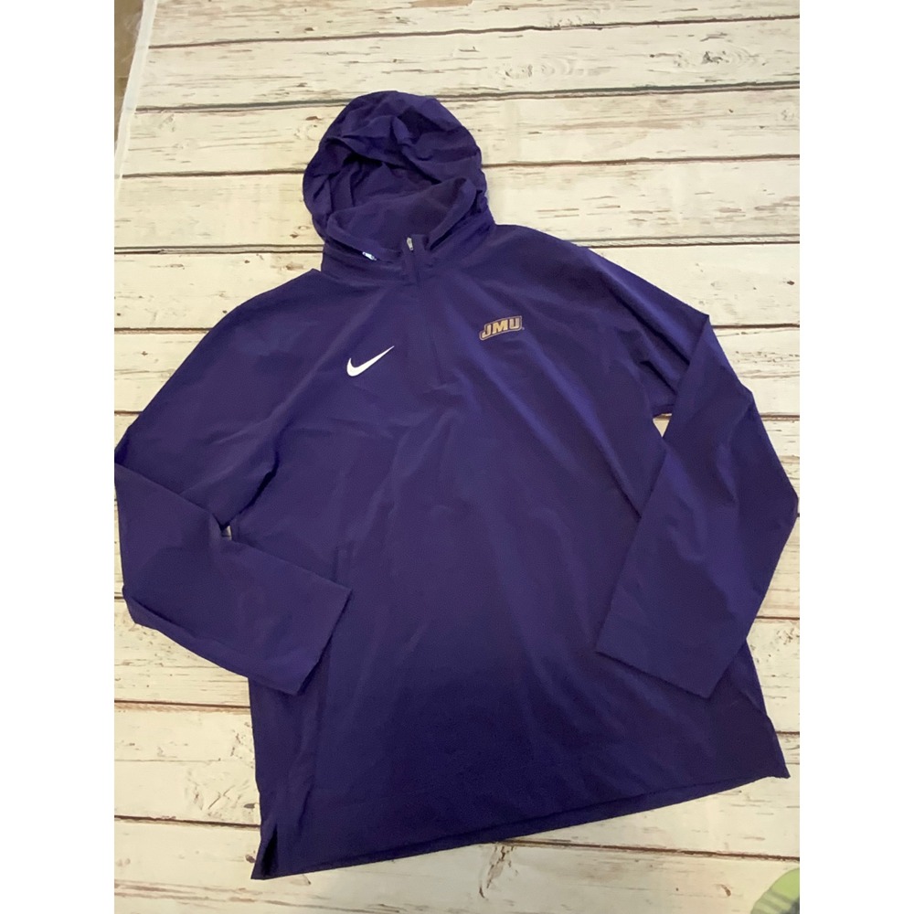 Nike JMU James Madison University Dukes Purple Quarter Zip Hooded Jacket Mens L